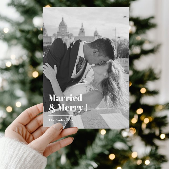 Cartes Pour Fêtes Annuelles Photo de Noël noir et blanc Marié & Joyeux (Créateur téléchargé)