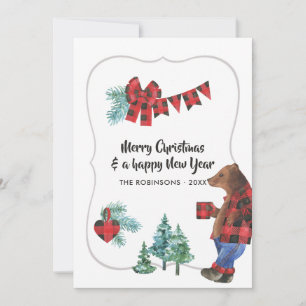 Cartes Pour Fêtes Annuelles Photo de Noël ours bûcheron plaid buffle amusant