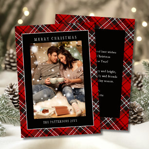 Cartes Pour Fêtes Annuelles Photo de Noël personnalisé à carreaux tartan rouge
