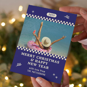 Cartes Pour Fêtes Annuelles Photo de Noël personnalisé Bleu Rétro