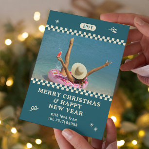 Cartes Pour Fêtes Annuelles Photo de Noël personnalisé rétro sarcelle