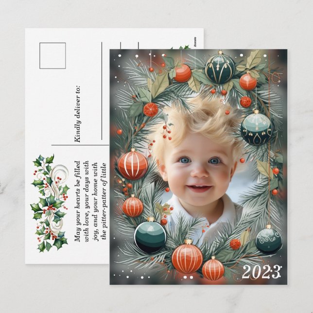 Cartes Pour Fêtes Annuelles Photo de Noël Personnalisé Vert Fêtes de fin d'ann (Devant / Derrière)