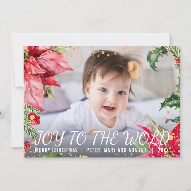 Cartes Pour Fêtes Annuelles Photo de Noël Poinsettia Gold Splash (Devant)