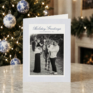 Cartes Pour Fêtes Annuelles Photo de Noël rayé bleu Prépa