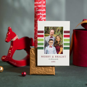 Cartes Pour Fêtes Annuelles Photo de Noël rayures vert rouge blanc joyeux