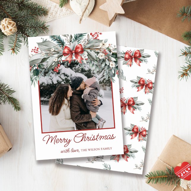Cartes Pour Fêtes Annuelles Photo de Noël Red Bow (Créateur téléchargé)