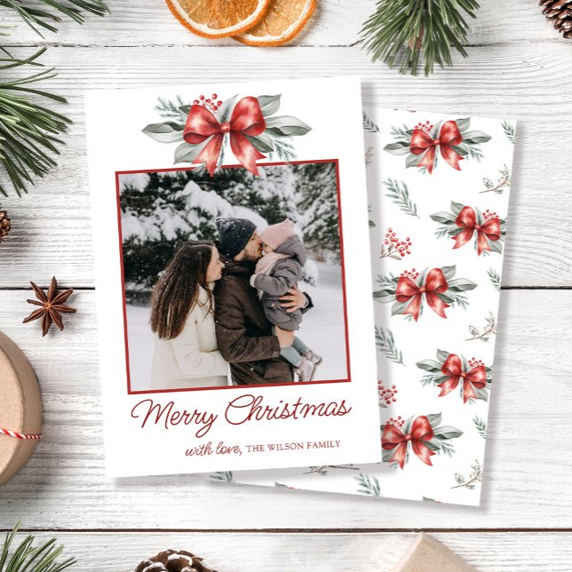 Cartes Pour Fêtes Annuelles Photo de Noël Red Bow (Créateur téléchargé)