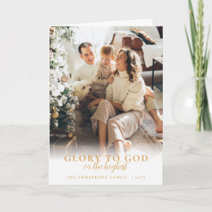 Cartes Pour Fêtes Annuelles Photo de Noël religieux avec écriture dorée modern