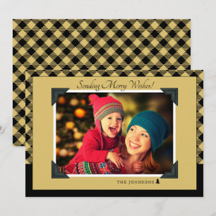 Cartes Pour Fêtes Annuelles Photo de Noël rétro à carreaux buffle noir et or