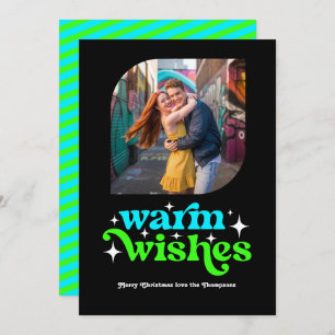 Cartes Pour Fêtes Annuelles Photo de Noël rétro bleu électrique et vert néon