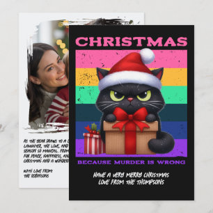 Cartes Pour Fêtes Annuelles Photo de Noël rétro de chat drôle Glam Punk