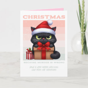 Cartes Pour Fêtes Annuelles Photo de Noël rétro drôle de chat avec Paix Joie &