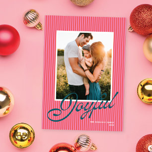 Cartes Pour Fêtes Annuelles Photo de Noël rétro rayé rouge rose sarcelle Prépa