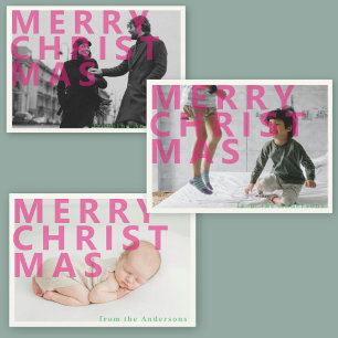 Cartes Pour Fêtes Annuelles Photo de Noël rose moderne typographique