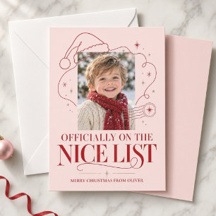 Cartes Pour Fêtes Annuelles Photo de Noël rose sur la liste des gentils de Nic