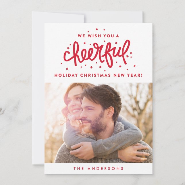 Cartes Pour Fêtes Annuelles Photo de Noël rouge joyeux (Devant)