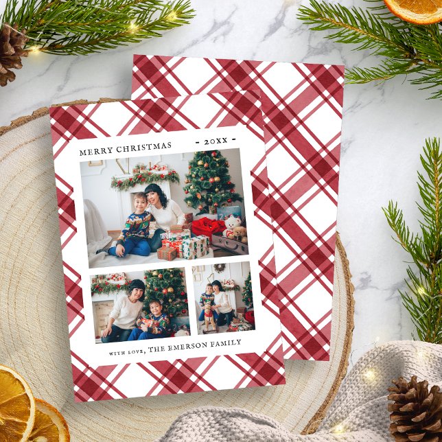 Cartes Pour Fêtes Annuelles Photo de Noël Rouge Plaid (Christmas Photo Red Plaid Holiday Card
)
