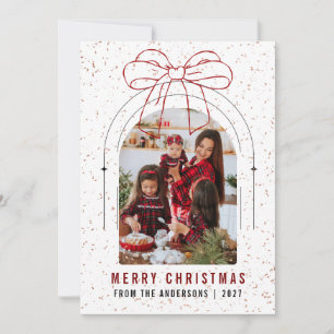 Cartes Pour Fêtes Annuelles Photo de Noël Ruban Rouge Arc Moderne Joyeux Noël