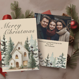 Cartes Pour Fêtes Annuelles Photo de Noël rustique à l'aquarelle de ferme