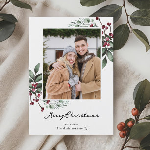 Cartes Pour Fêtes Annuelles Photo de Noël Rustique Branche de Baies et de Pin