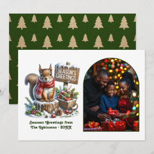 Cartes Pour Fêtes Annuelles Photo de Noël rustique de forêt avec écureuil des