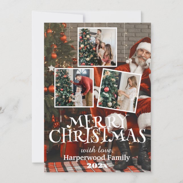Cartes Pour Fêtes Annuelles Photo de Noël simple élégant famille Père Noël (Devant)