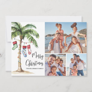 Cartes Pour Fêtes Annuelles Photo de Noël sur une plage tropicale