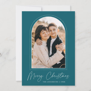 Cartes Pour Fêtes Annuelles Photo de Noël Teal avec Arche enneigée