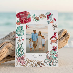 Cartes Pour Fêtes Annuelles Photo de Noël Trésor Océanique Mers & Salutations