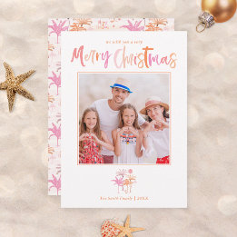 Cartes Pour Fêtes Annuelles Photo de Noël tropical avec un palmier élégant