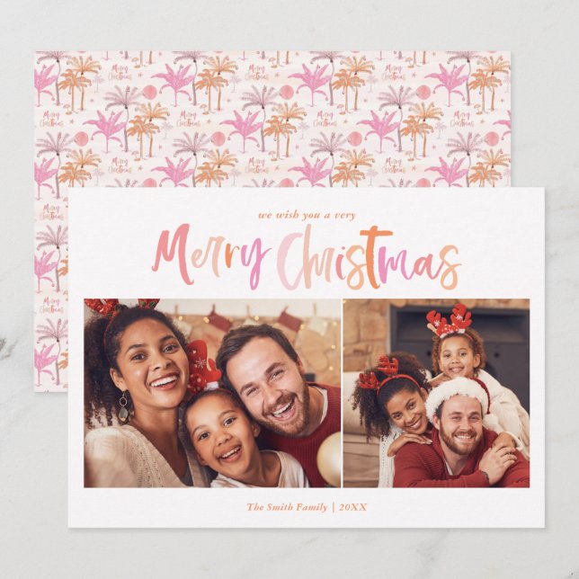 Cartes Pour Fêtes Annuelles Photo de Noël Tropical Palm Tree (Devant / Derrière)