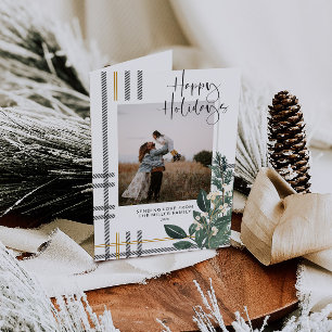 Cartes Pour Fêtes Annuelles Photo de Noël verte & Plaid