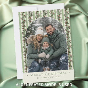Cartes Pour Fêtes Annuelles Photo de Noël vintage avec houx Famille Fêtes de f