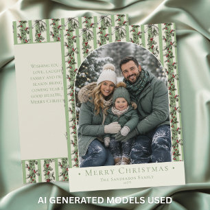 Cartes Pour Fêtes Annuelles Photo de Noël vintage avec houx Famille Fêtes de f