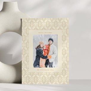 Cartes Pour Fêtes Annuelles Photo de Noël vintage élégant damassé crème