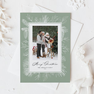 Cartes Pour Fêtes Annuelles Photo de Noël Vintage Sage Green