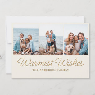 Cartes Pour Fêtes Annuelles Photo de Noël Vœux les plus chaleureux Ivoire Or