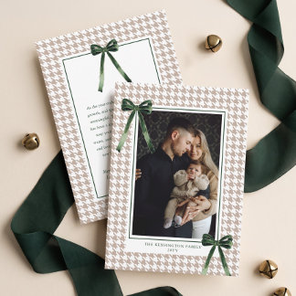 Cartes Pour Fêtes Annuelles Photo de nœud de Noël vert à carreaux et à dent de