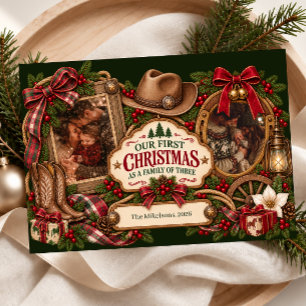 Cartes Pour Fêtes Annuelles Photo de notre premier Noël en famille de trois