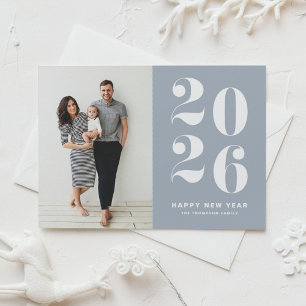 Cartes Pour Fêtes Annuelles Photo de Nouvel An 2026 Bleu Poussiéreux Typograph