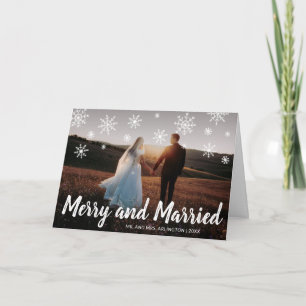 Cartes Pour Fêtes Annuelles Photo de Nouvellement Mariés Noël "Merry and Marri