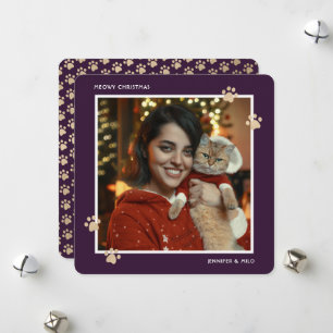 Cartes Pour Fêtes Annuelles Photo de pattes de chat violet or Meowy