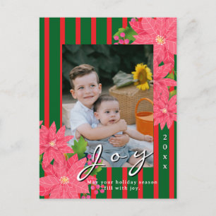 Cartes Pour Fêtes Annuelles Photo de poinsettia de Noël rouge vert Joie