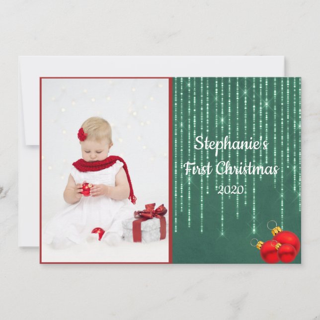 Cartes Pour Fêtes Annuelles Photo de premier Noël de bébé avec paillettes arge (Devant)