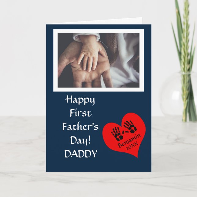 Cartes Pour Fêtes Annuelles Photo de première Fête des pères bleu moderne (Devant)