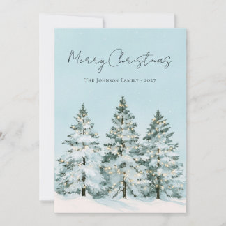 Cartes Pour Fêtes Annuelles Photo de sapins de Noël au lavis bleu pastel