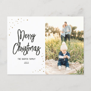 Cartes Pour Fêtes Annuelles Photo de script Gold et Black Snow