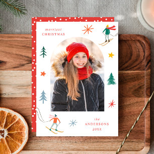 Cartes Pour Fêtes Annuelles Photo de skieurs festifs