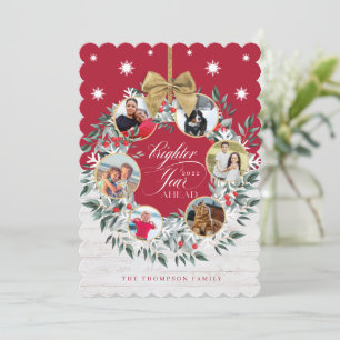 Cartes Pour Fêtes Annuelles Photo de Snowflake Collage Wreath Red & White Wood