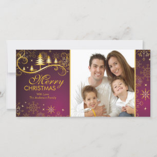 Cartes Pour Fêtes Annuelles Photo de Snowflakes et Trees Merry Christmas Famil
